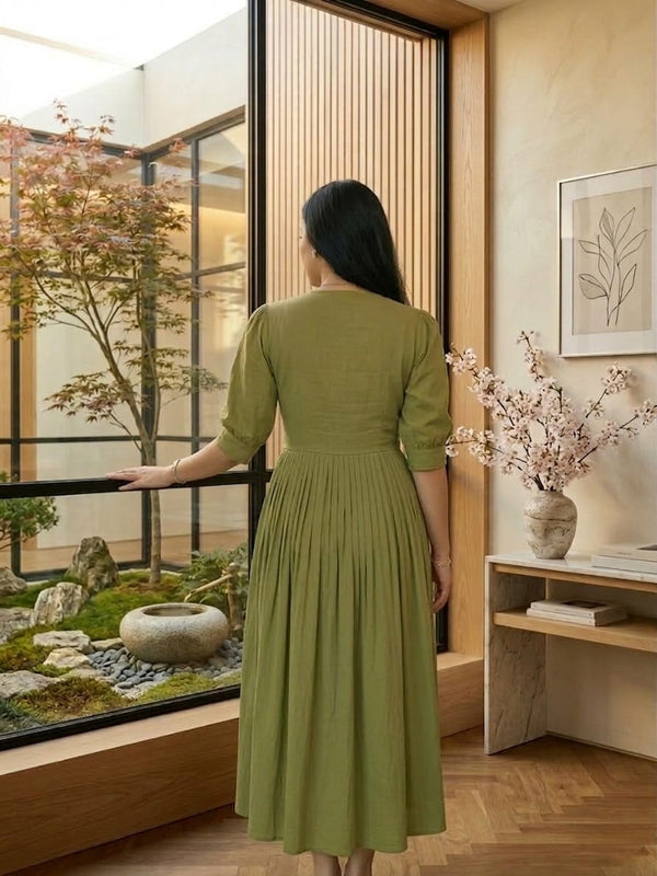 Green Grace Stylish Handwork Midi Dress