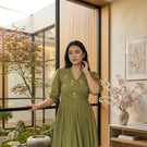 Green Grace Stylish Handwork Midi Dress