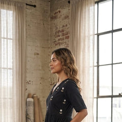 Midnight Black Handwork Midi | Soft Rayon Fabric
