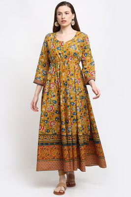 Vintage Floral Sun Anarkali Dress