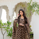 Indolady Royal Ajrakh Premium Cotton Long Kurta Pant Dupatta Set