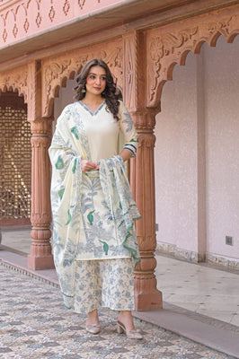 Indolady Verdant Bloom Premium Cotton Kurti Palazzo Set with Dupatta