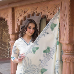 Indolady Verdant Bloom Premium Cotton Kurti Palazzo Set with Dupatta