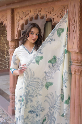 Indolady Verdant Bloom Premium Cotton Kurti Palazzo Set with Dupatta