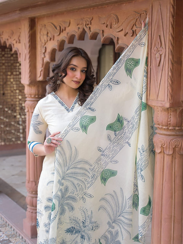 Indolady Verdant Bloom Premium Cotton Kurti Palazzo Set with Dupatta