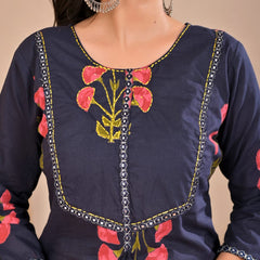 Aurelia Blue Bloom Cotton Kurti Pant Co-Ord Set