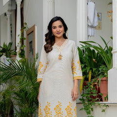 Indolady Sunehri Gulab Premium Cotton Flex Kurta Pant Set