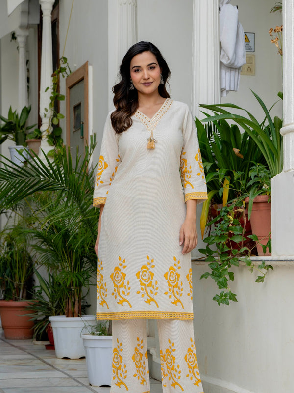 Indolady Sunehri Gulab Premium Cotton Flex Kurta Pant Set