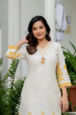 Indolady Sunehri Gulab Premium Cotton Flex Kurta Pant Set