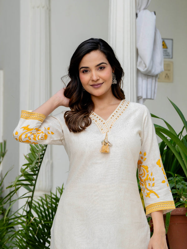 Indolady Sunehri Gulab Premium Cotton Flex Kurta Pant Set