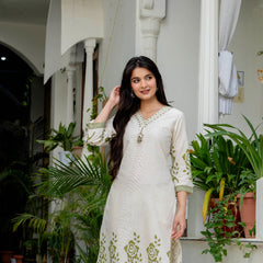 Indolady Olive Blossom Premium Cotton Flex Kurta Pant Set