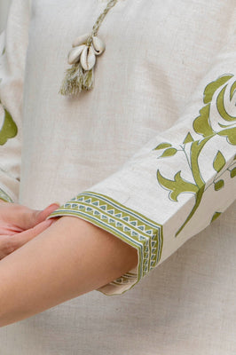 Indolady Olive Blossom Premium Cotton Flex Kurta Pant Set