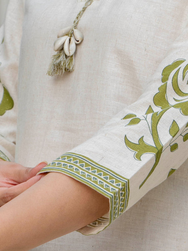 Indolady Olive Blossom Premium Cotton Flex Kurta Pant Set
