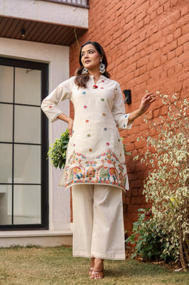 Ivory Heritage Embroidered Cotton Co-Ord Set
