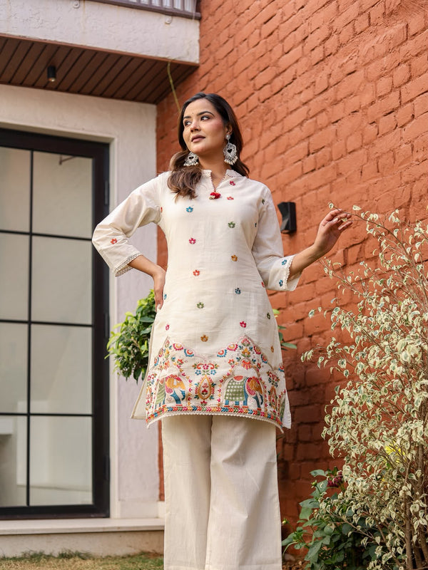 Ivory Heritage Embroidered Cotton Co-Ord Set
