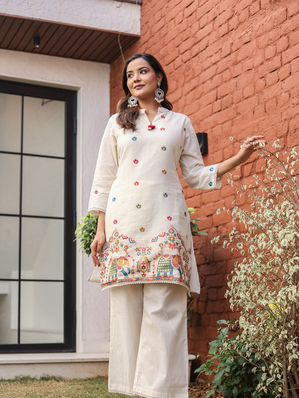 Ivory Heritage Embroidered Cotton Co-Ord Set