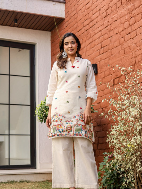 Ivory Heritage Embroidered Cotton Co-Ord Set