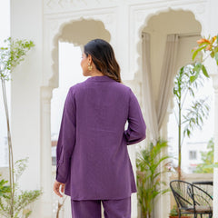 Premium Purple Poly Wrinkle Co-Ord Set for Women