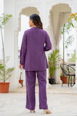 Premium Purple Poly Wrinkle Co-Ord Set for Women