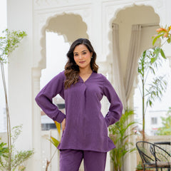 Premium Purple Poly Wrinkle Co-Ord Set for Women