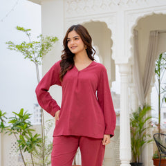 Premium Rust Poly Wrinkle Co-Ord Set for Women