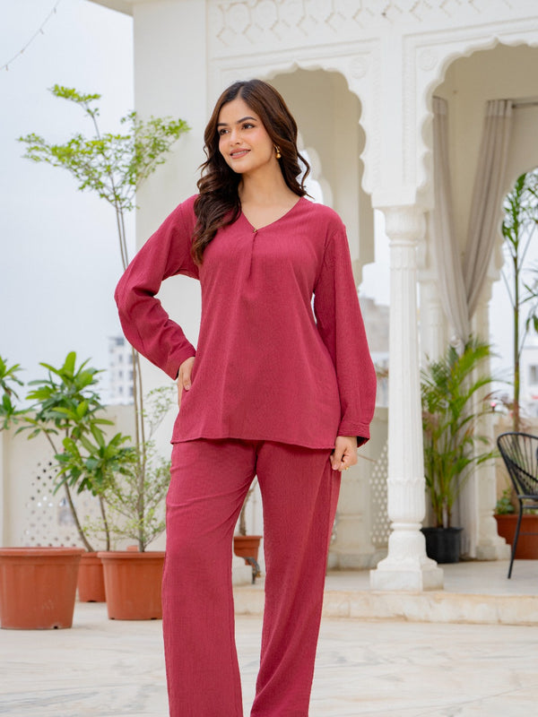 Premium Rust Poly Wrinkle Co-Ord Set for Women