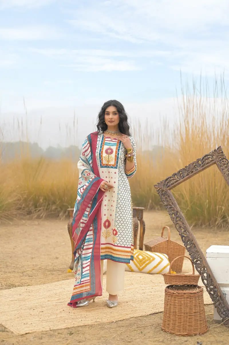 Multiblue Cotton Printed Suit Set