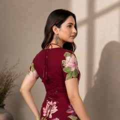 Indolady Wine Blossom Cotton Floral Printed Top