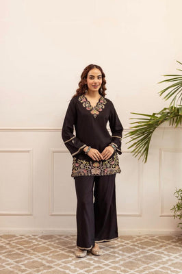 Sophisticated Black Floral Cotton Co-Ord Set