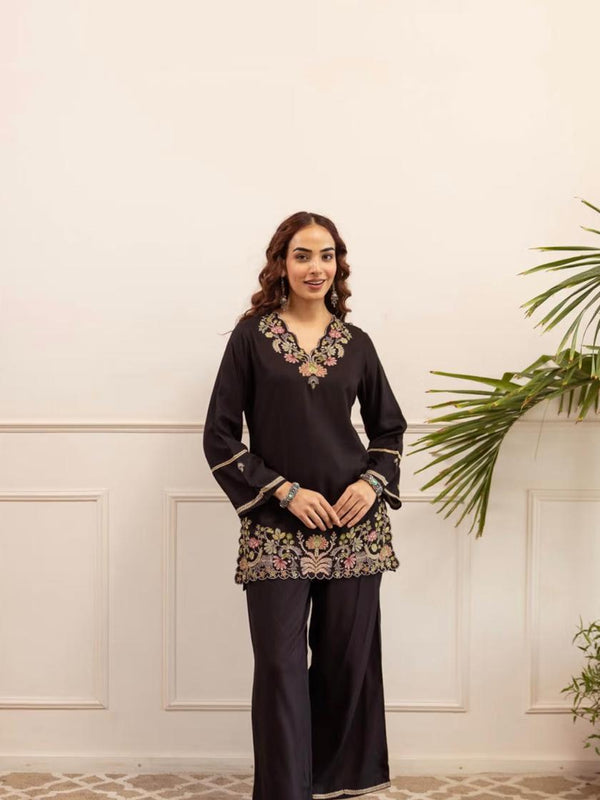 Sophisticated Black Floral Cotton Co-Ord Set