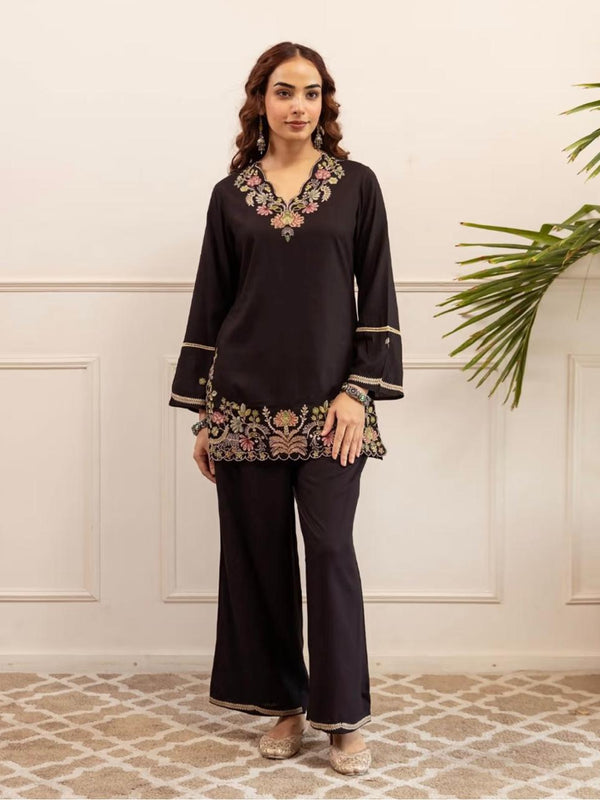 Sophisticated Black Floral Cotton Co-Ord Set