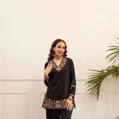 Sophisticated Black Floral Cotton Co-Ord Set