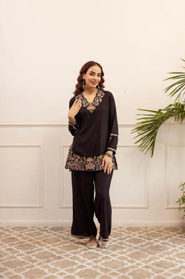 Sophisticated Black Floral Cotton Co-Ord Set