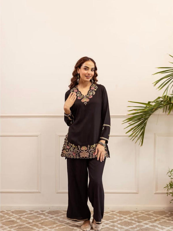 Sophisticated Black Floral Cotton Co-Ord Set