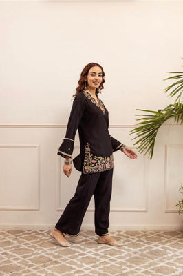 Sophisticated Black Floral Cotton Co-Ord Set