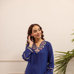 Heritage Blue Floral Embroidered Cotton Co-Ord Set