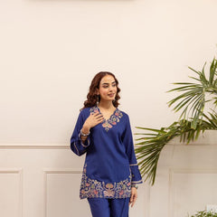 Heritage Blue Floral Embroidered Cotton Co-Ord Set