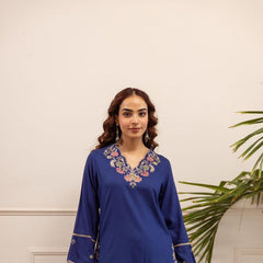 Heritage Blue Floral Embroidered Cotton Co-Ord Set