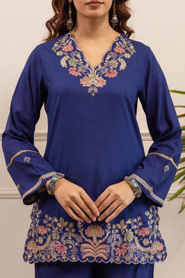 Heritage Blue Floral Embroidered Cotton Co-Ord Set