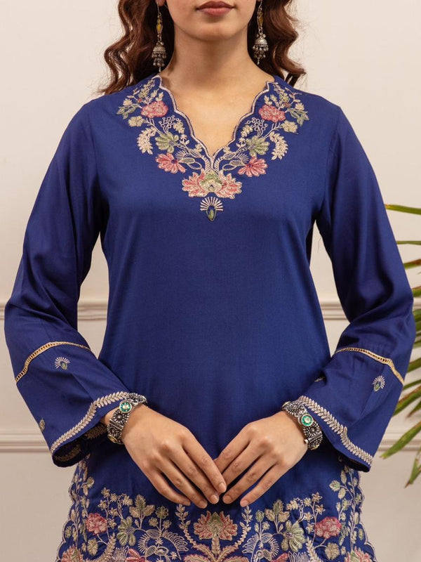Heritage Blue Floral Embroidered Cotton Co-Ord Set