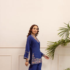 Heritage Blue Floral Embroidered Cotton Co-Ord Set