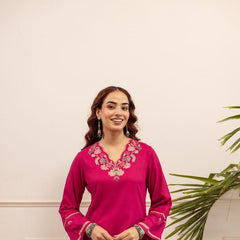 Fuchsia Pink Cotton Embroidered Co-Ord Set