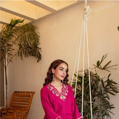 Fuchsia Pink Cotton Embroidered Co-Ord Set