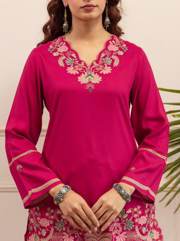 Fuchsia Pink Cotton Embroidered Co-Ord Set