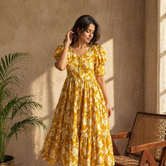Amber Petal Cotton Flare Dress