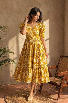 Amber Petal Cotton Flare Dress