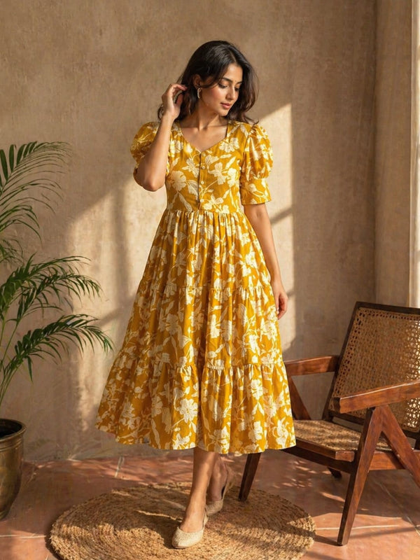 Amber Petal Cotton Flare Dress