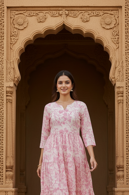 Light pink Floral midi dress