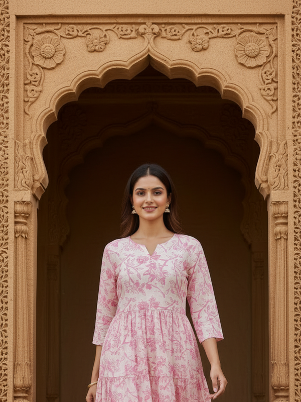 Light pink Floral midi dress