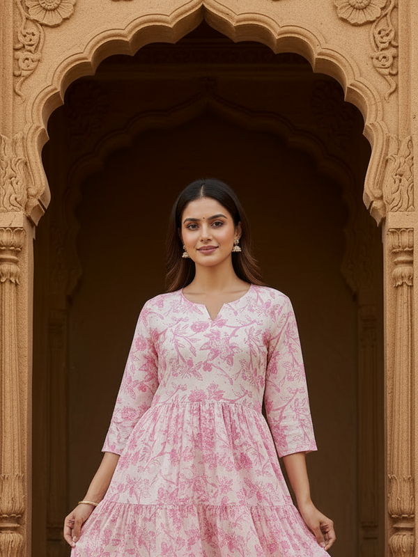Light pink Floral midi dress